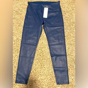 CRZ YOGA Faux Leather Leggings Blue Classic Pattern Size XL NWT